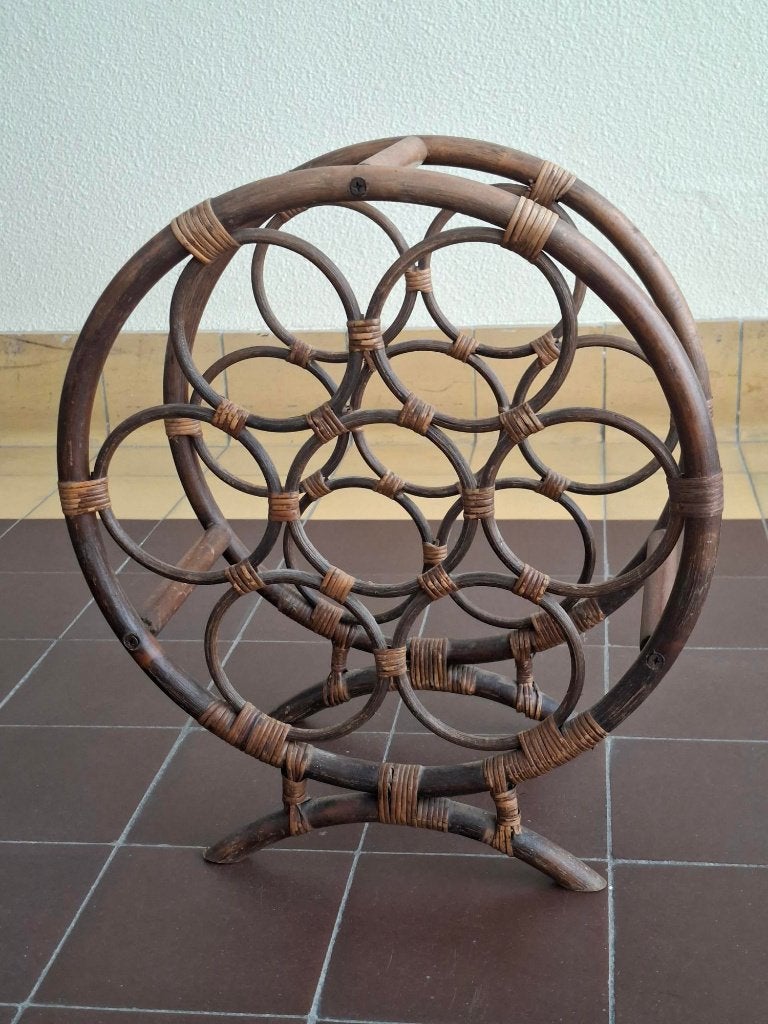 vintage rotan wijnrek flessenrek rond jaren 70 design retro, Huis en Inrichting, Woonaccessoires | Wijnrekken, Gebruikt, 5 tot 15 flessen