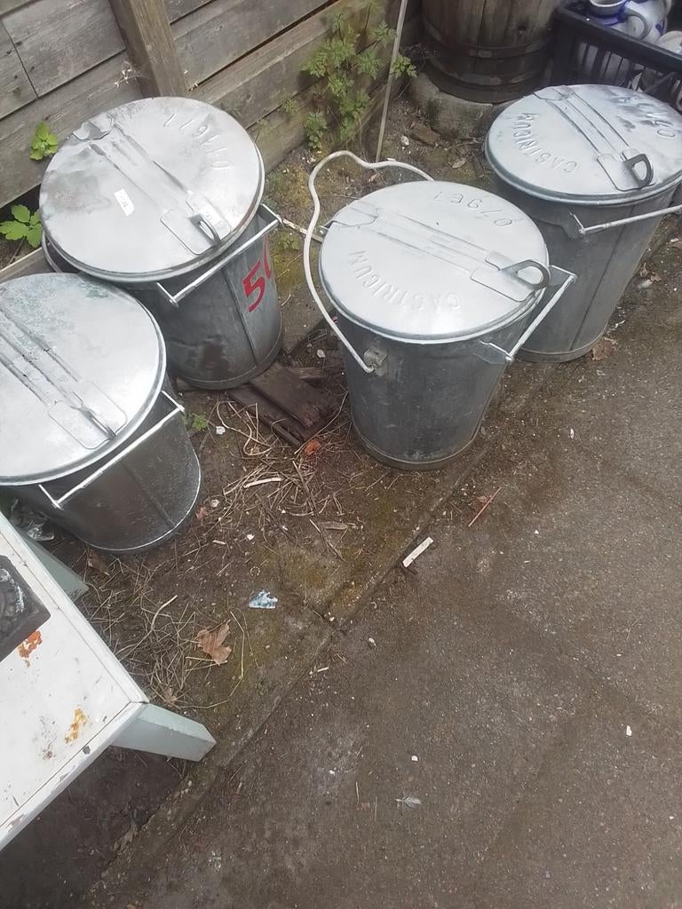 Zinken vuilnisbakken - 35 euro per stuk, Huis en Inrichting, Woonaccessoires | Prullenbakken, Gebruikt, 50 tot 75 cm, 40 liter of meer