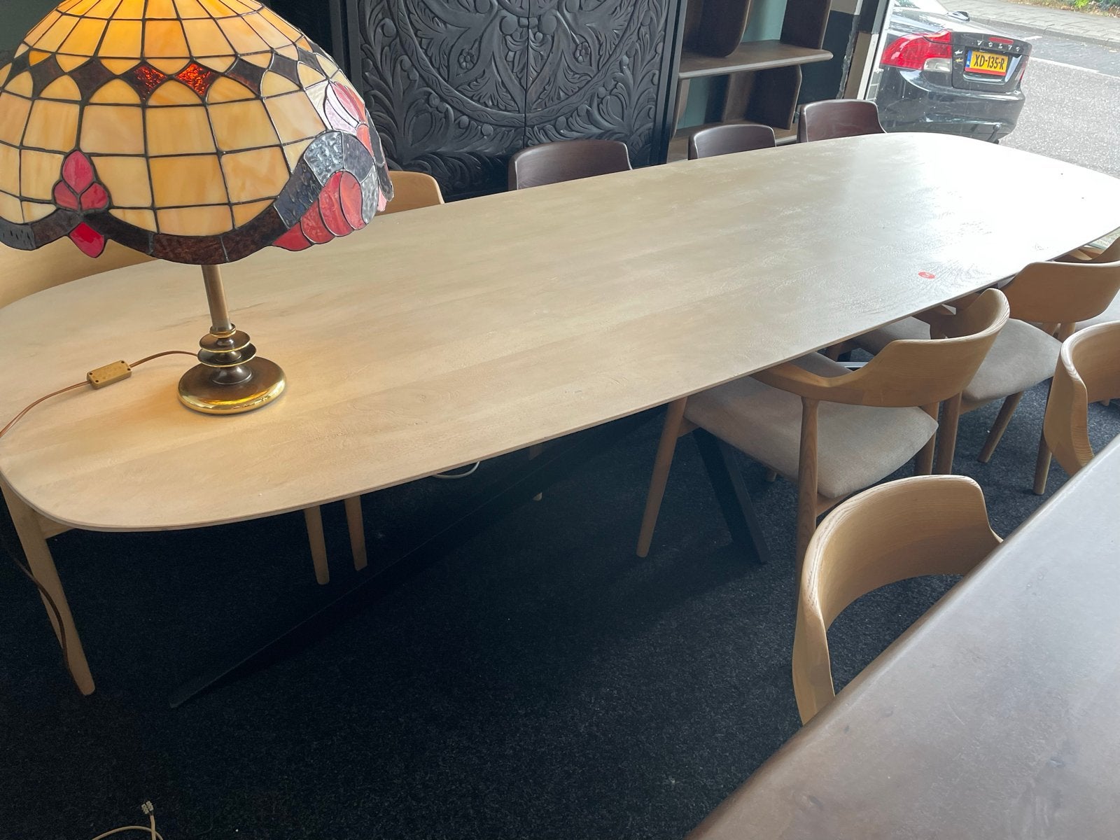 Ovale eiken eettafel 300x100 met stalen spinpoot, Huis en Inrichting, 100 tot 150 cm, Eikenhout, Vijf personen of meer, Ovaal