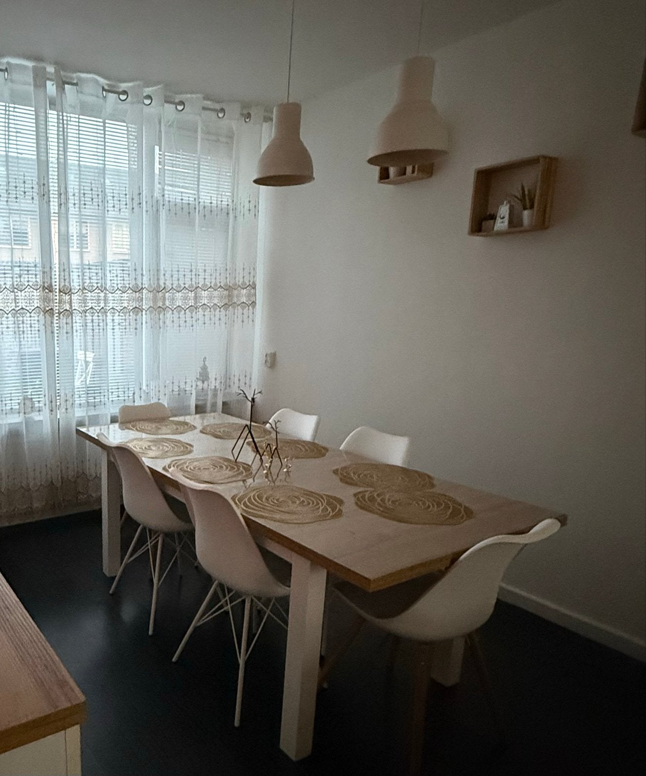 Moderne eettafel met 6 stoelen, Ophalen, Gebruikt, 50 tot 100 cm, 150 tot 200 cm
