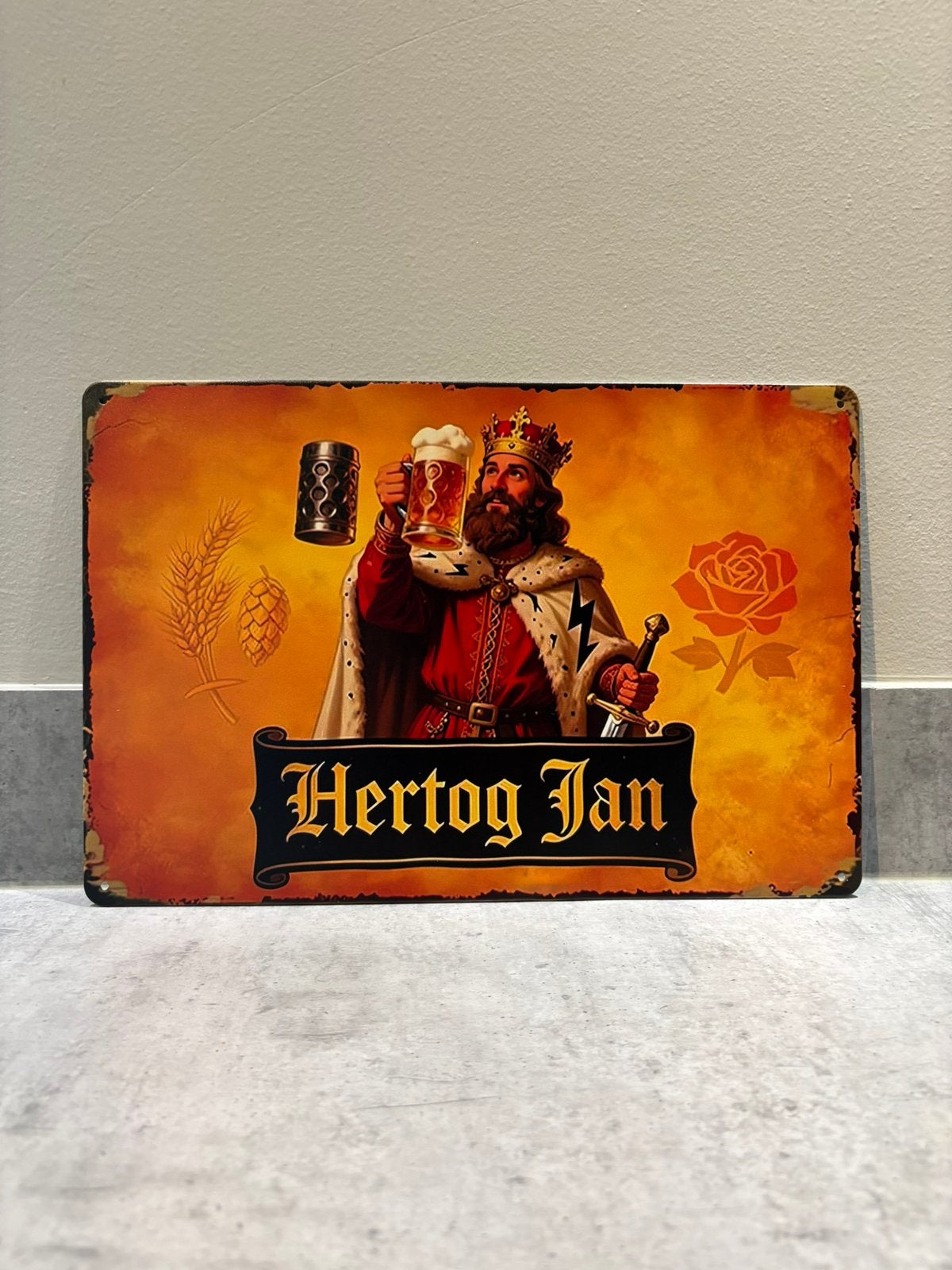 Mancave Bar Café Wanddecoratie metalen bordje Hertog Jan, Ophalen of Verzenden, Zo goed als nieuw, Reclamebord, Plaat of Schild