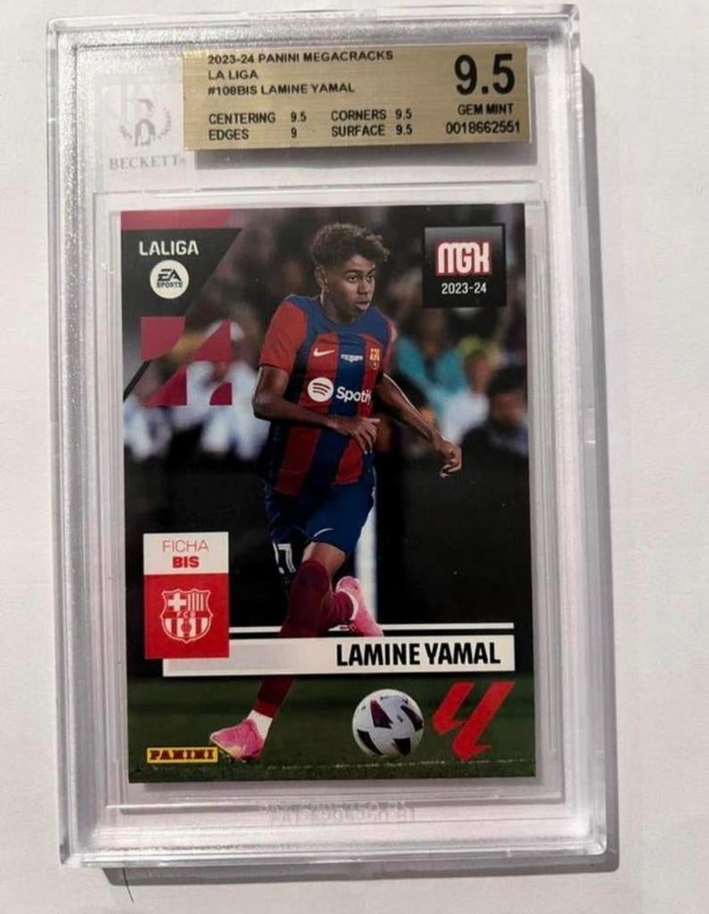 Lamine Yamal 108BIS 9,5 Beckett !!!! Megacracks Panini, Ophalen of Verzenden, Zo goed als nieuw, Plaatje
