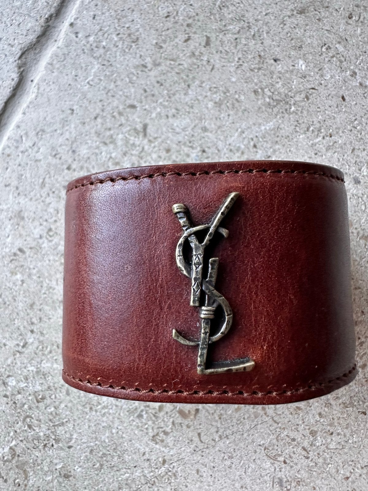 Saint Laurent Leren Armband met YSL Logo, Ophalen of Verzenden, Gebruikt, Bruin, Leer