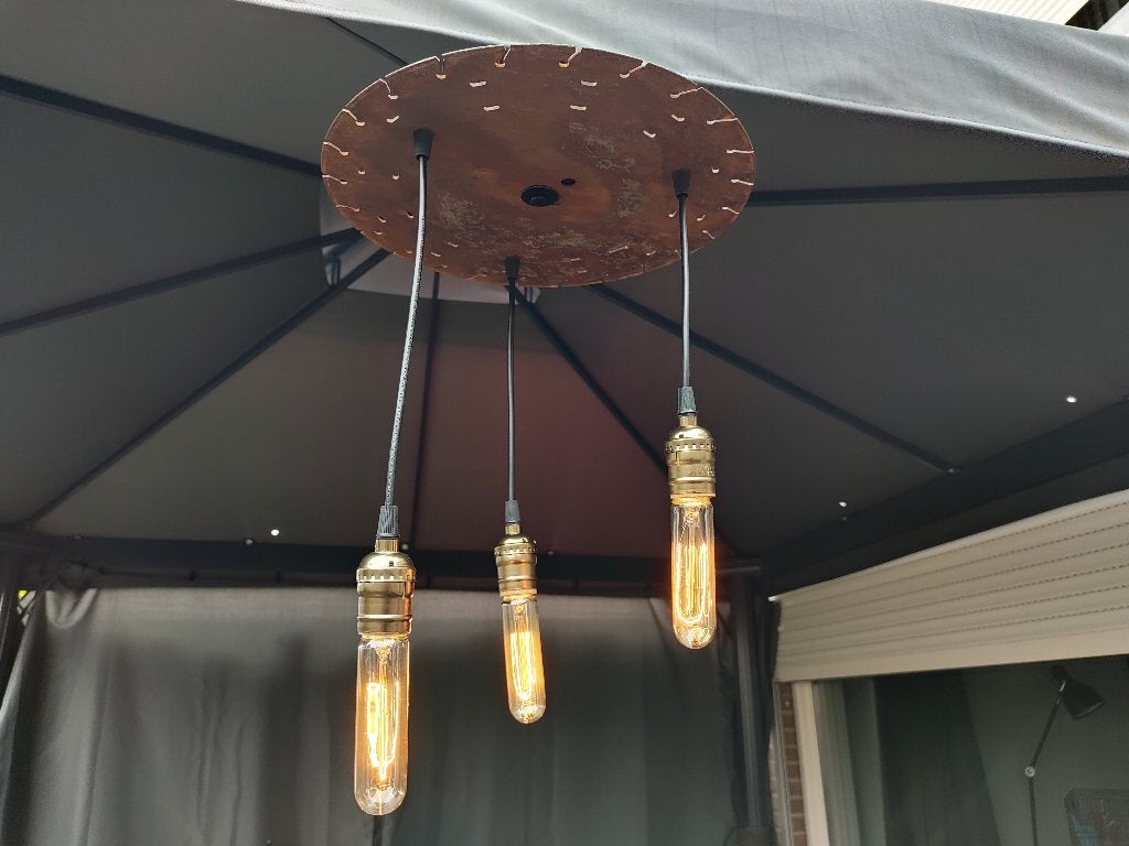 Handgemaakte Industriële Hanglamp, Zaagblad met Edison lamp, Ophalen, Inclusief lichtbron, E27 (groot), Zo goed als nieuw