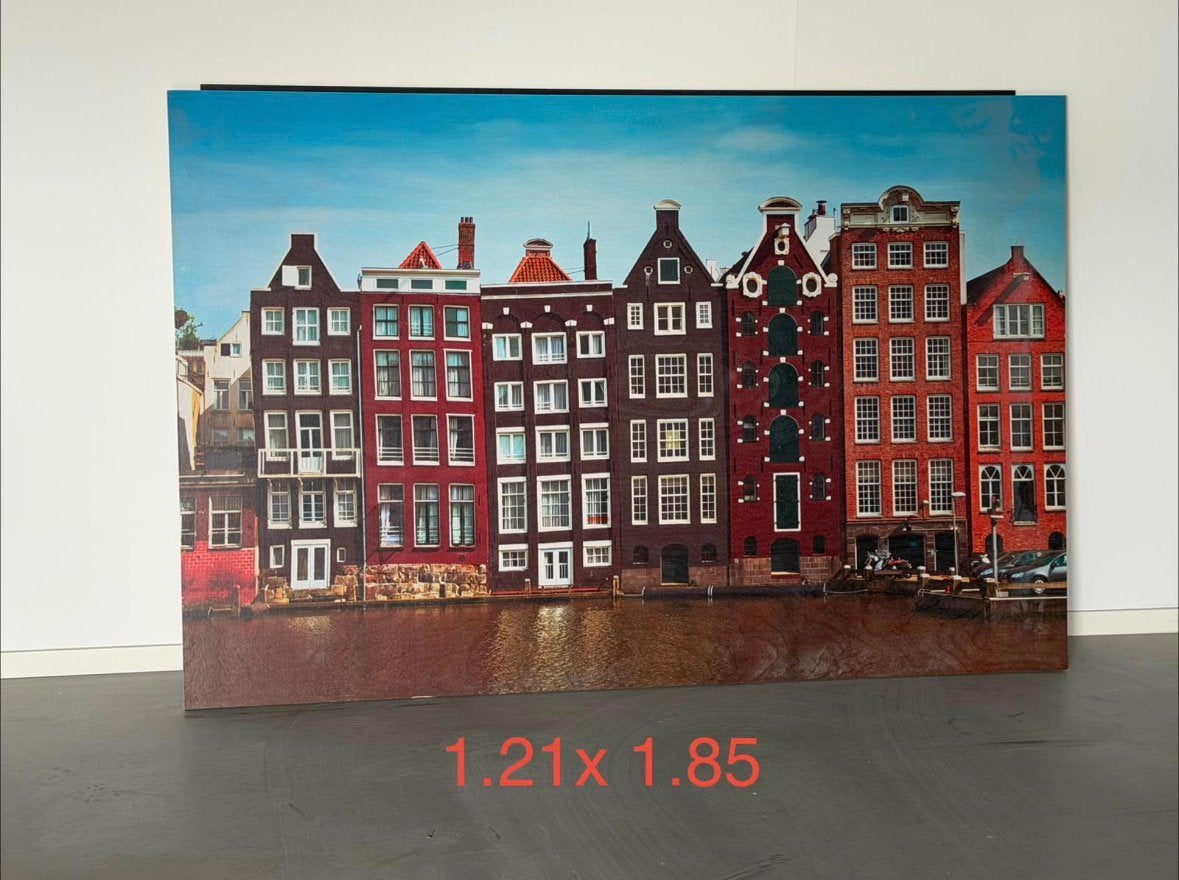 Schilderij poster kunst Amsterdamse grachtenpanden, Ophalen of Verzenden, Schilderij, 75 cm of meer