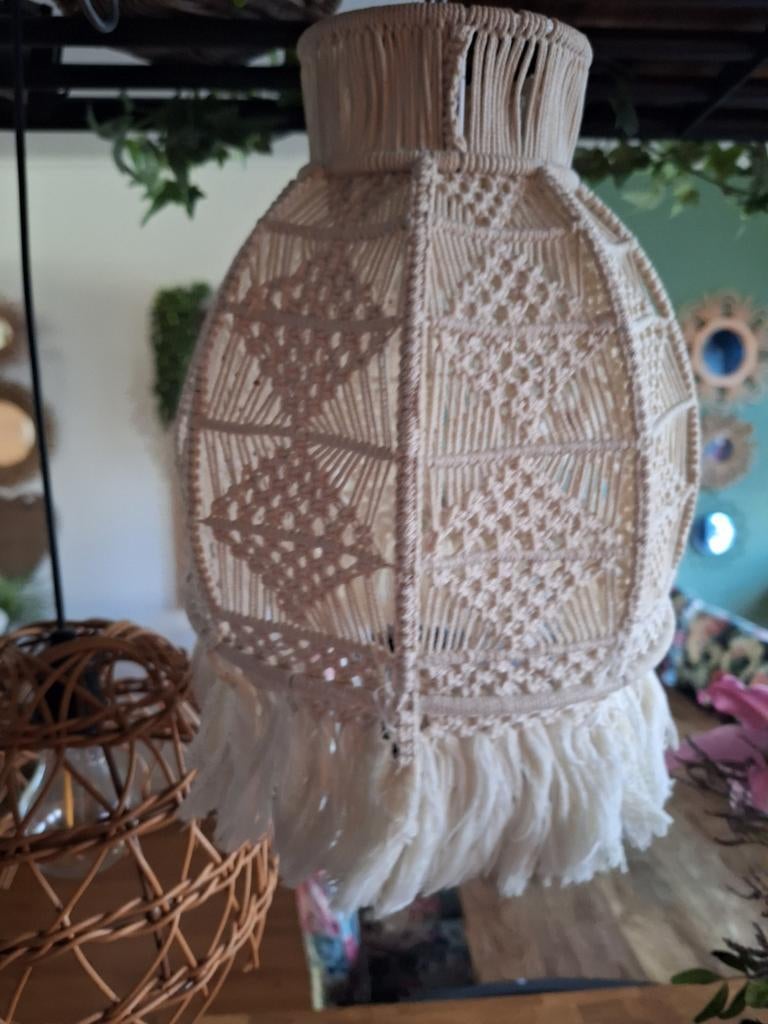 Lampenkap hang macrame, Huis en Inrichting, Lampen | Lampenkappen, Ophalen of Verzenden, Rond, Minder dan 25 cm