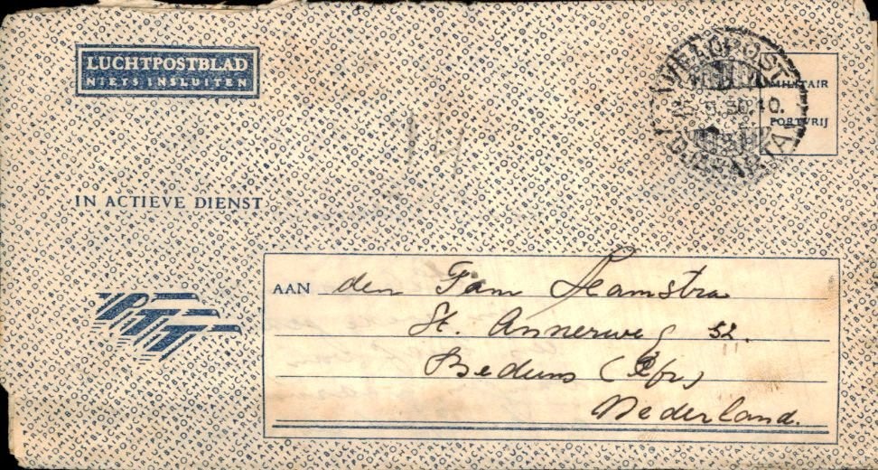 Luchtpostblad 'In Actieve Dienst' - Veldpost - Bedum - 1950, Verzenden, Brief