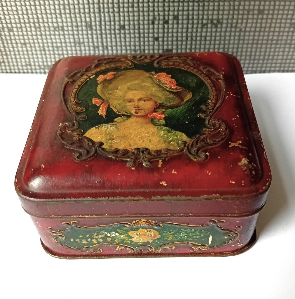 oud blik bordeauxkleur, Verzenden, Gebruikt, Overige