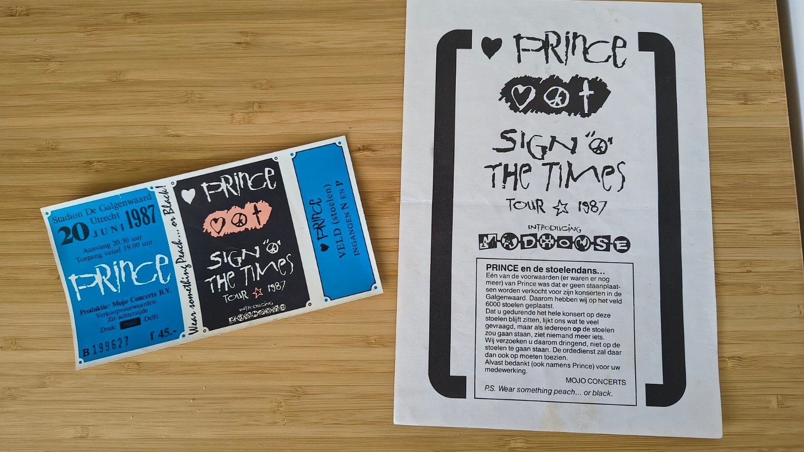 Prince 20 juni 1987 kaartje met pamflet, Ophalen of Verzenden, Overige typen