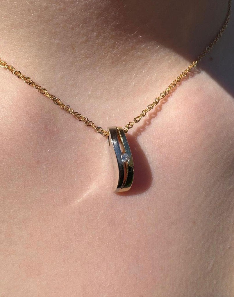 Diamant bicolor 14k gouden fraaie solitair ketting hanger, Sieraden, Tassen en Uiterlijk, Kettinghangers, Voordeelsieraden, Verzenden