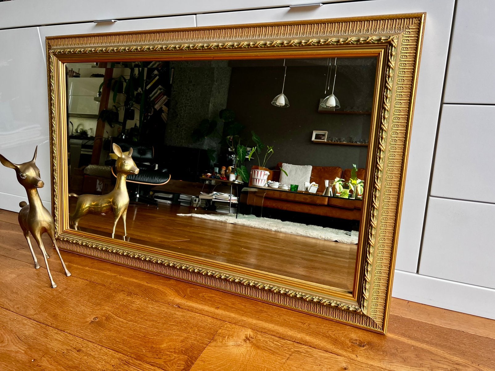 Vintage Design Stanley Monarch Spiegel Facet Gouden Lijst, Ophalen, Rechthoekig, 100 tot 150 cm, Minder dan 100 cm