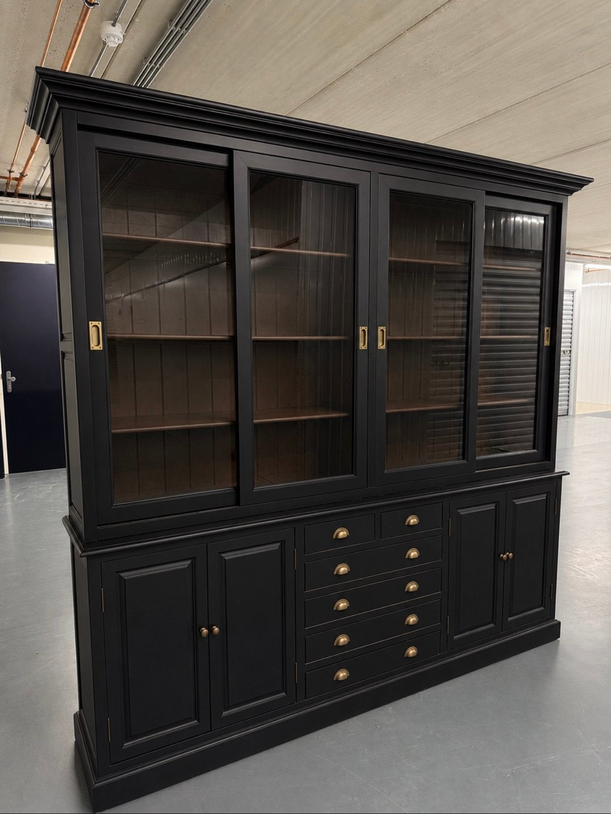 Zwarte buffetkast/ boekenkast 2-delig #K37, Huis en Inrichting, Kasten | Buffetkasten, Met deur(en), 200 cm of meer, Pakhuis Zuidwest