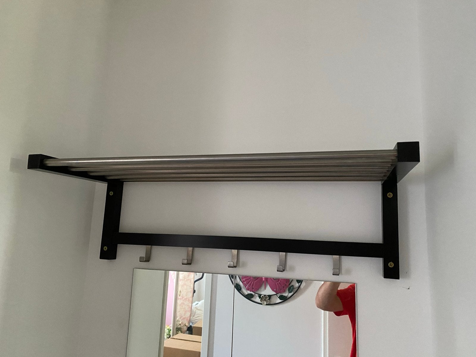 Moderne wandkapstok met hoedenplank en haken, Wandkapstok, Gebruikt, Ophalen of Verzenden, Minder dan 100 cm