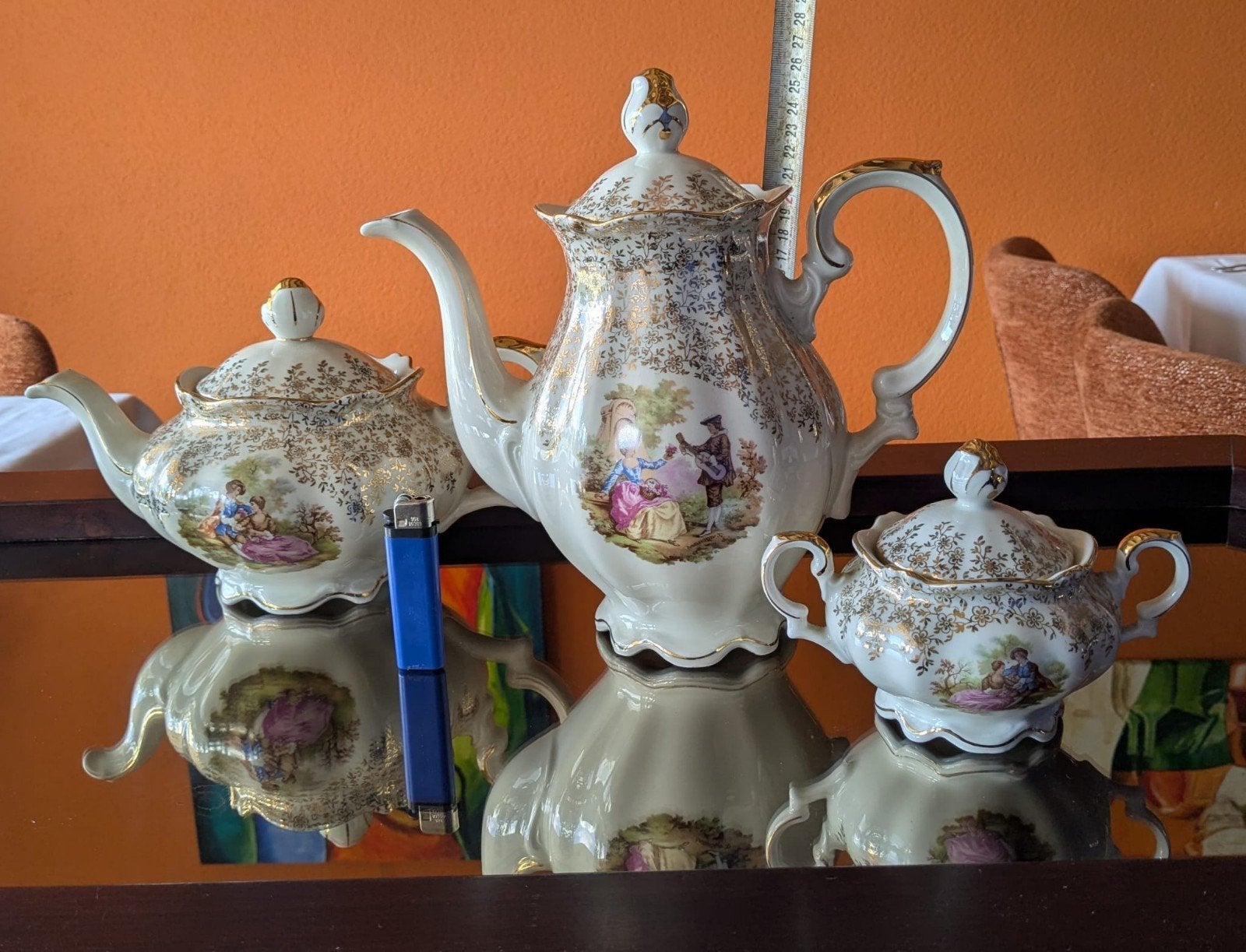Antieke koffiekan, theekan en suikerpot - Bavaria porselein, Ophalen of Verzenden