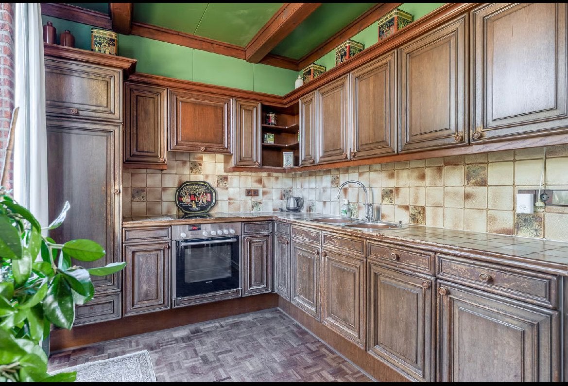 Houten keuken, Huis en Inrichting, Keuken | Complete keukens, Ophalen, Gebruikt, Graniet of Steen