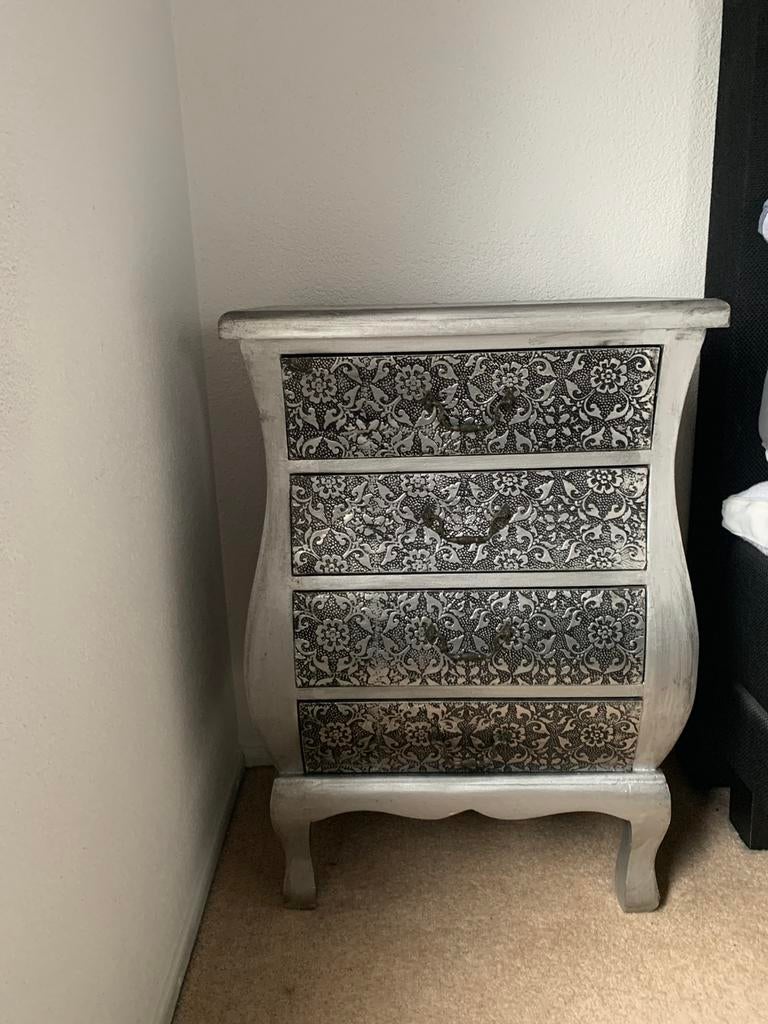 2 barok ladekastjes, zilver/zwart, Huis en Inrichting, Kasten | Ladekasten, Ophalen, Gebruikt, 50 tot 100 cm, 3 of 4 laden