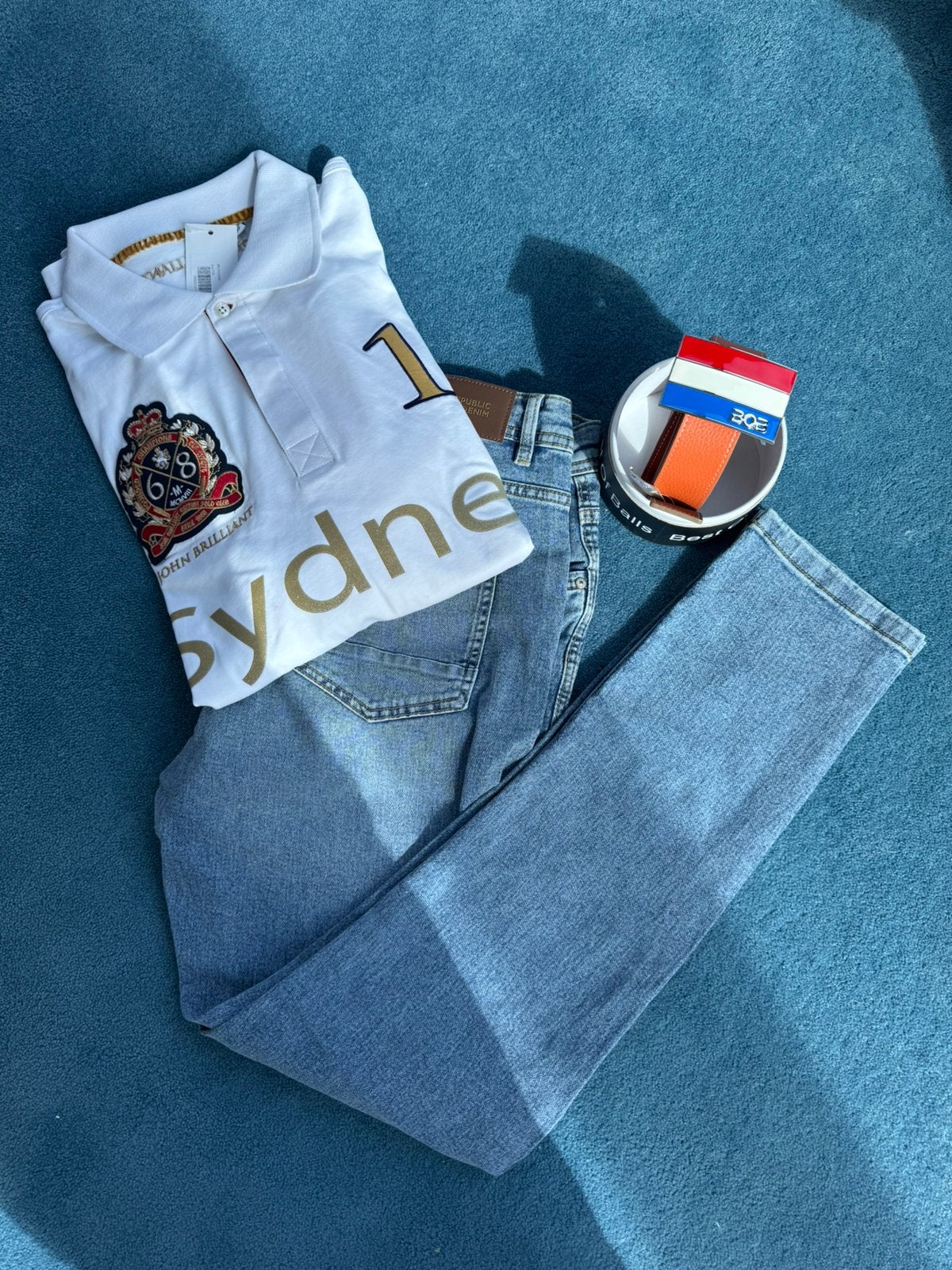 NIEUW COMBI Polo+Jeans+Riem Nederland, Verzenden, Nieuw, Maat 56/58 (XL)