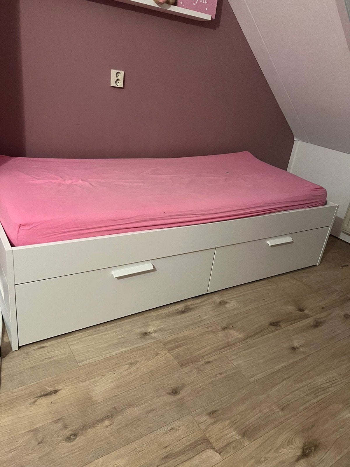 1 persoons wit ikea brimnes bed, Ophalen, 90 cm, Eenpersoons, Wit