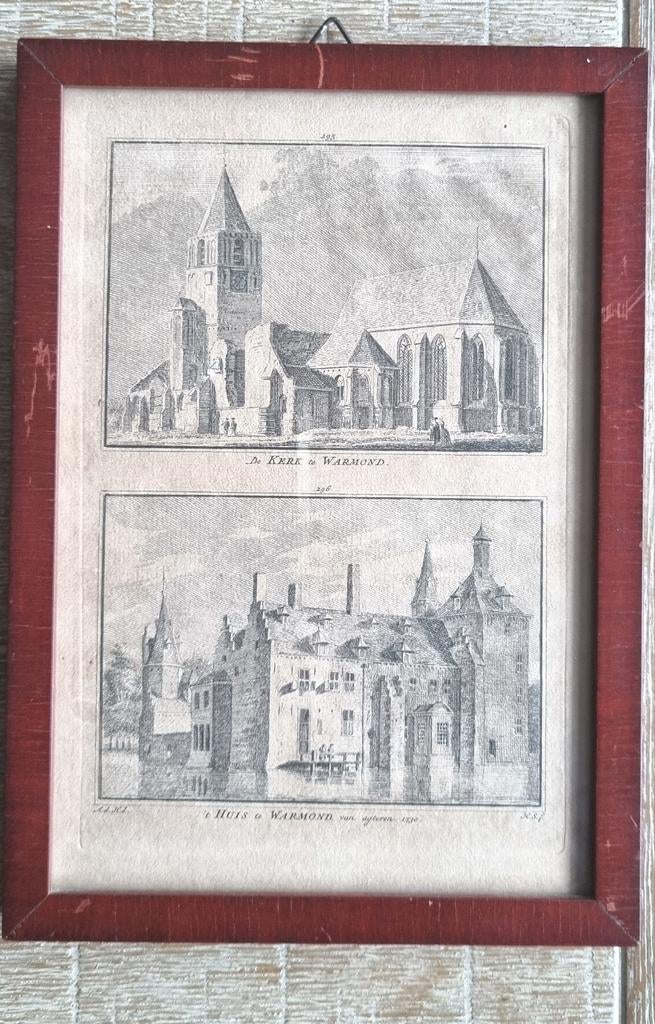 Kopergravures,de Kerk te Warmond -T Huis van agteren 1730, Antiek en Kunst, Ophalen of Verzenden