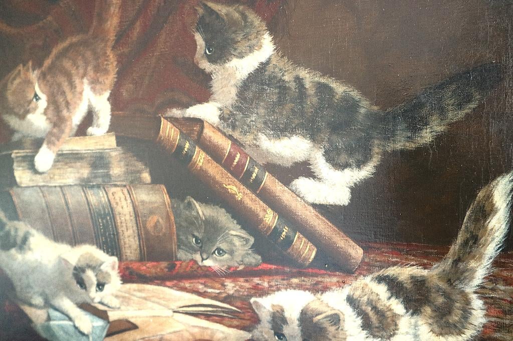 Cornelis Raaphorst: Katjes, spelend rond kostbare boeken, Antiek en Kunst, Ophalen of Verzenden