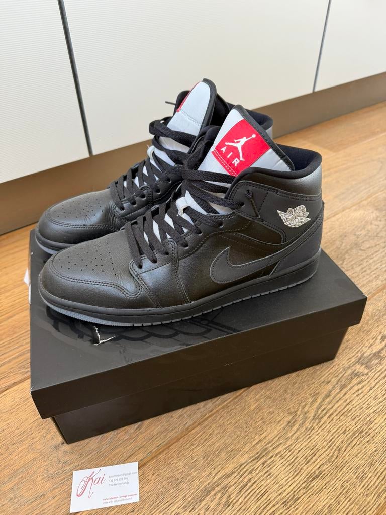 Nike Air Jordan 1 Mid SE 47,5 US13 Black-White-Wolf Grey, Kleding | Heren, Schoenen, Ophalen of Verzenden, Zo goed als nieuw, Zwart