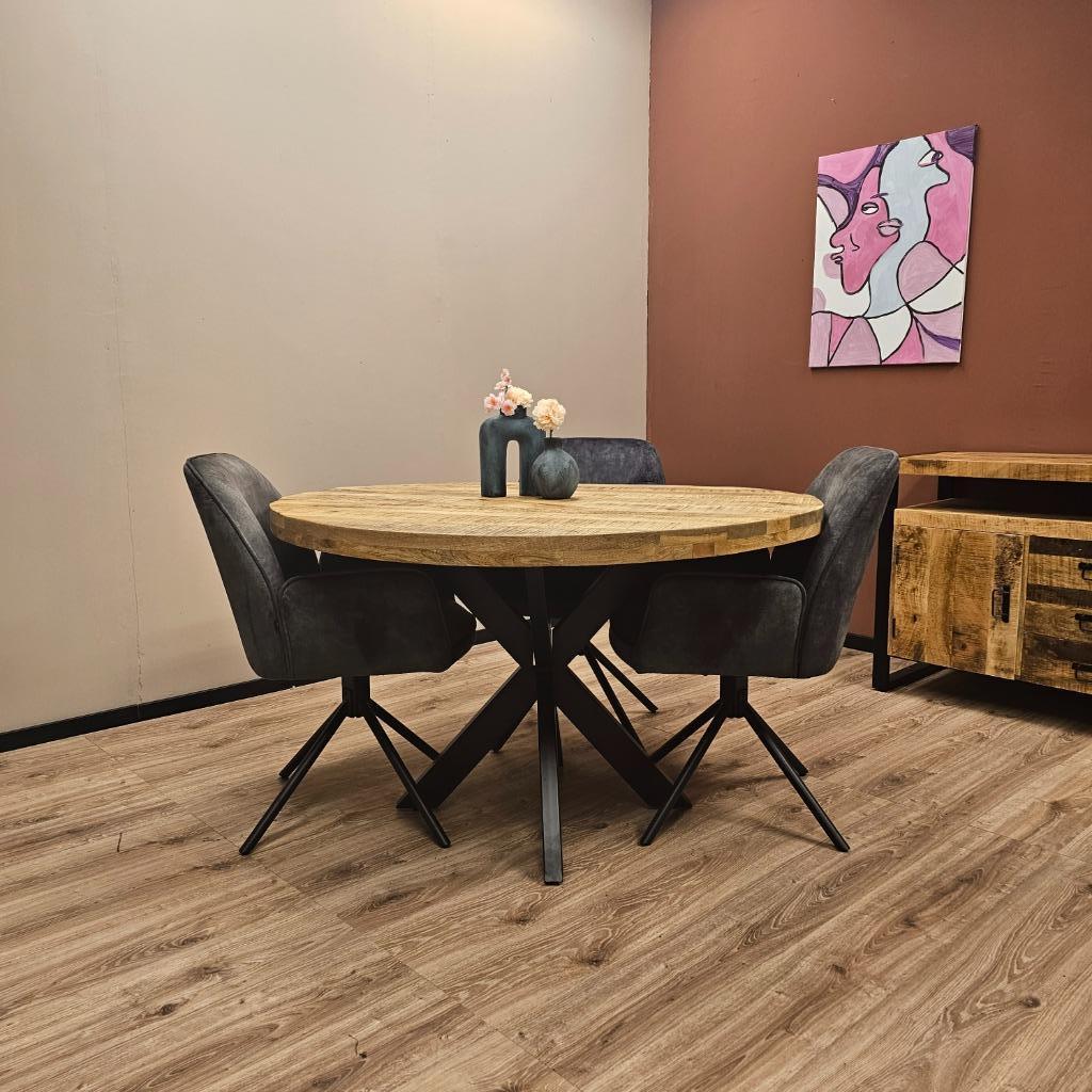 OPHEFFINGS Uitverkoop Mangohout | Eettafel rond | 120cm |, Overige houtsoorten, Rond, Nieuw, Ophalen of Verzenden