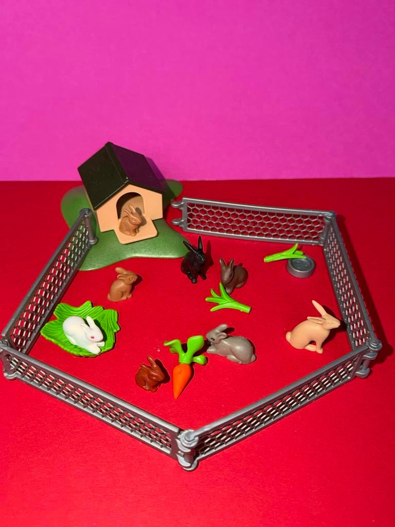 Feb 411: playmobil: dieren: konijnen in ren met huisje, Ophalen of Verzenden, Gebruikt, Los playmobil