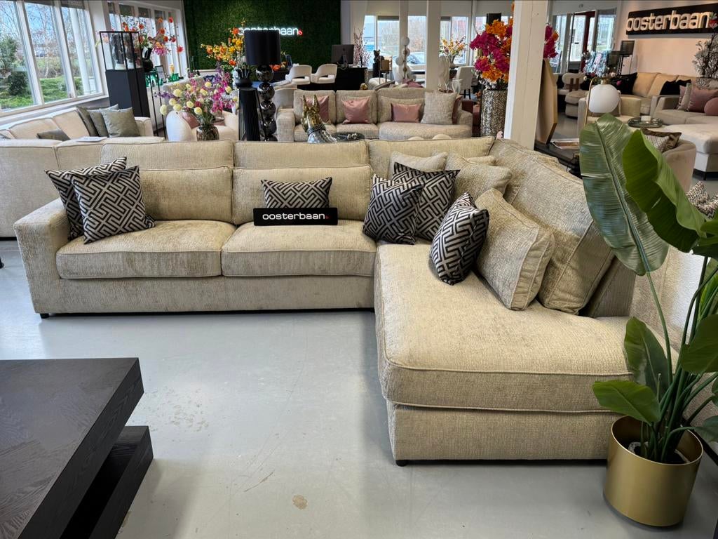 Luxe Velvet Teddy Hoekbank Pocket 310x250cm Beige Sand NIEUW, Info@oosterbaanwonen.nl, Venus 31 8448CE Heerenveen, Hoekbank, Ophalen of Verzenden