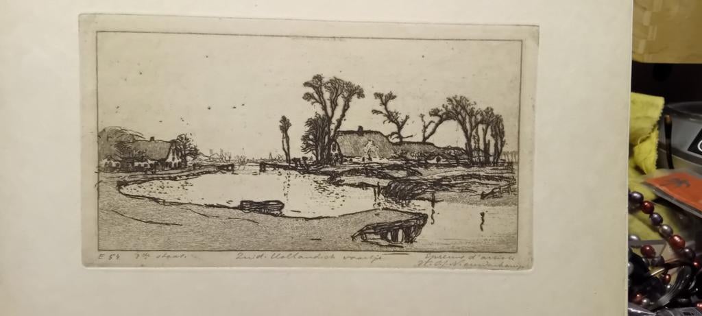 WO.J. NIEUWENKAMP.  Mooie ets Zuid-Hollands vaartje, Ophalen of Verzenden