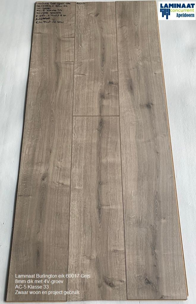 Laminaat Burlington Eik Gijs 60017 8mm dik 4V-groev, Zwart, 75 m² of meer, Nieuw, Ophalen of Verzenden