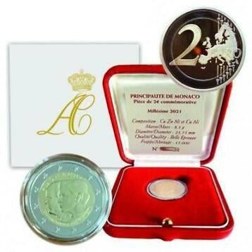 2 Euro Monaco 2021 - 10 jaar Huwelijk - PROOF, Postzegels en Munten, Munten | Europa | Euromunten, Verzenden, Monaco, 2 euro, Losse munt