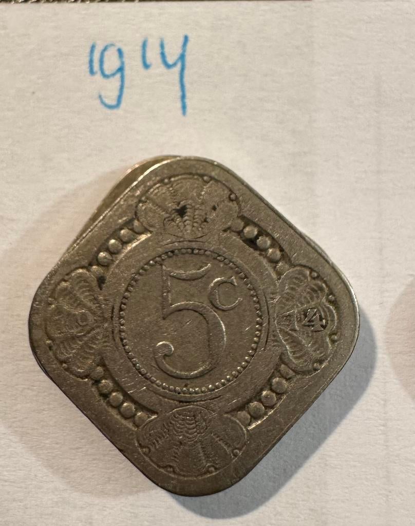 Nikkel stuiver Nederland 1914 5 cent Wilhelmina, Ophalen of Verzenden, Koningin Wilhelmina, 5 cent, Losse munt