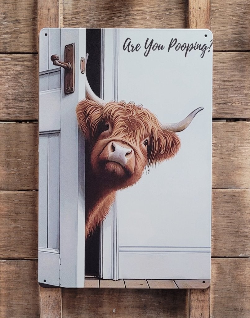 Are you pooping koe bull reclamebord van metaal wandbord, Info@deconoord.nl, Deco Noord, Nieuw, Ophalen of Verzenden