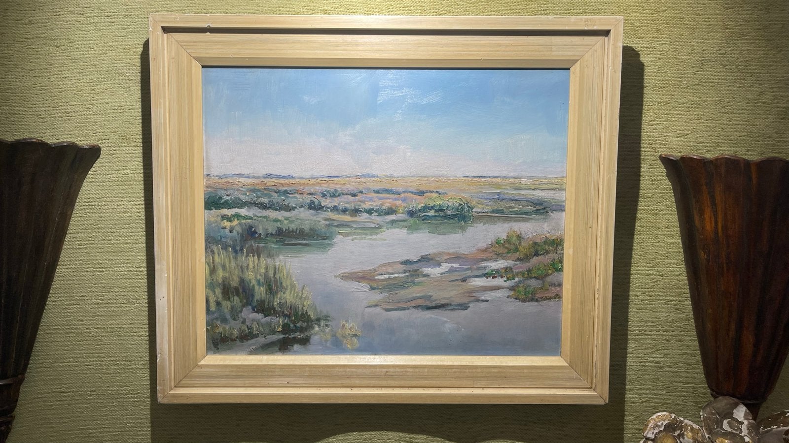 Schilderij Waddengebied Texel, Slufter - Jaren '50/'60, Doek, Realistisch, Ophalen of Verzenden, Landschap