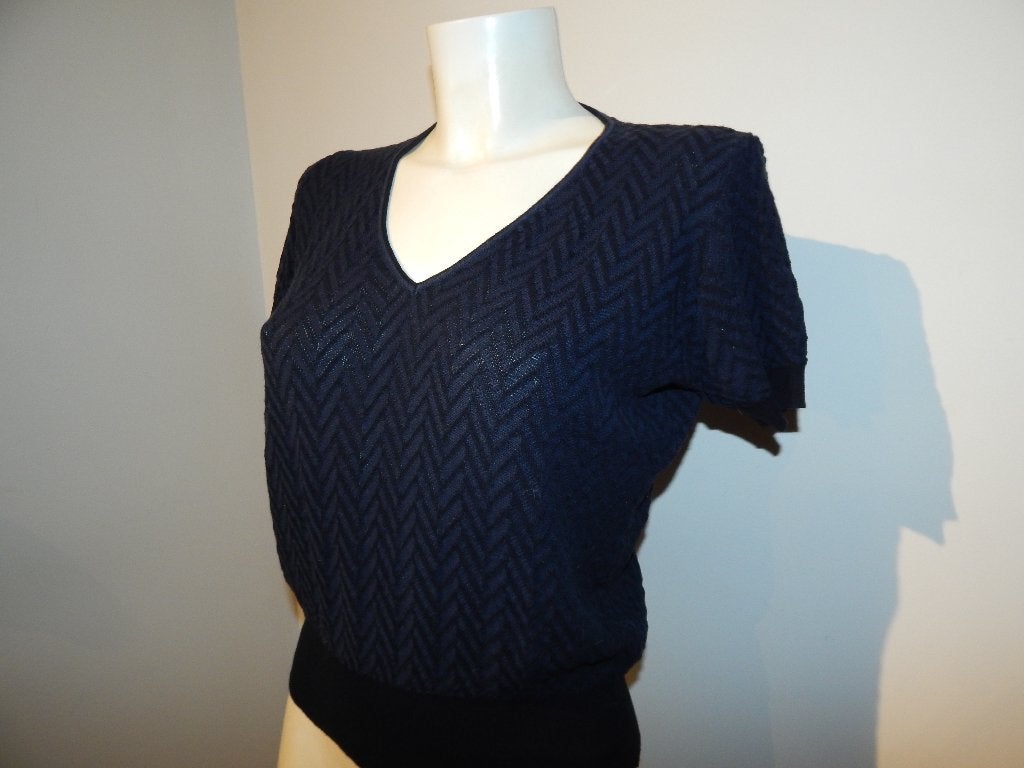 Roberto Collina fijn gebreid truitje top aztec print mt S, Korte mouw, Gedragen, Verzenden, Blauw