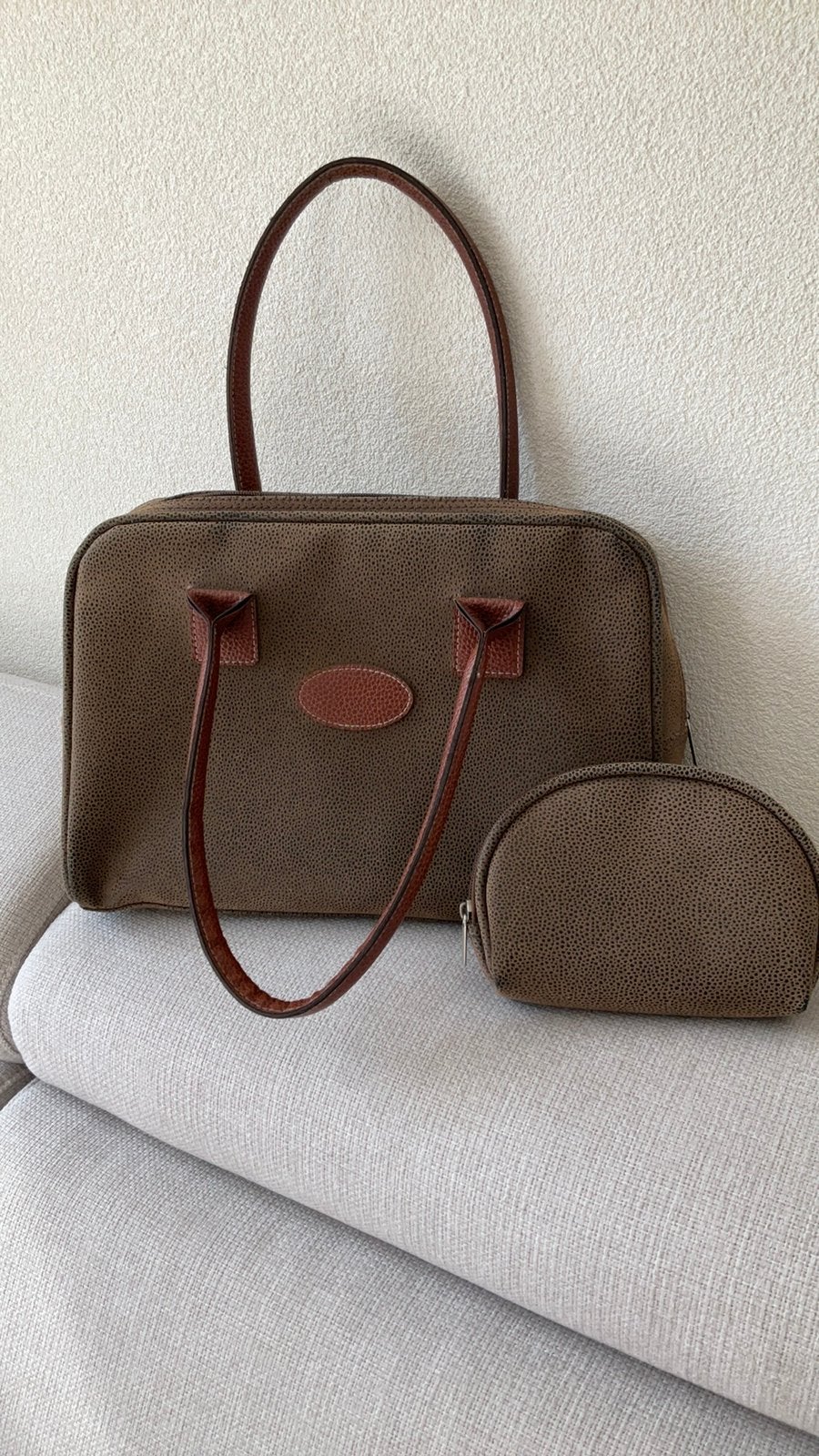 Handtas met make-up tasje, Ophalen of Verzenden, Zo goed als nieuw, Bruin, Handtas