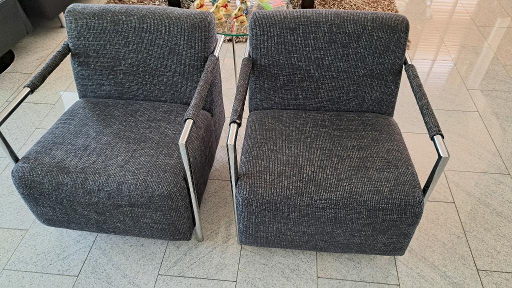 Meubels, Ophalen, Zo goed als nieuw, Overige materialen, Stoffen fauteuils met chroom arm leuning