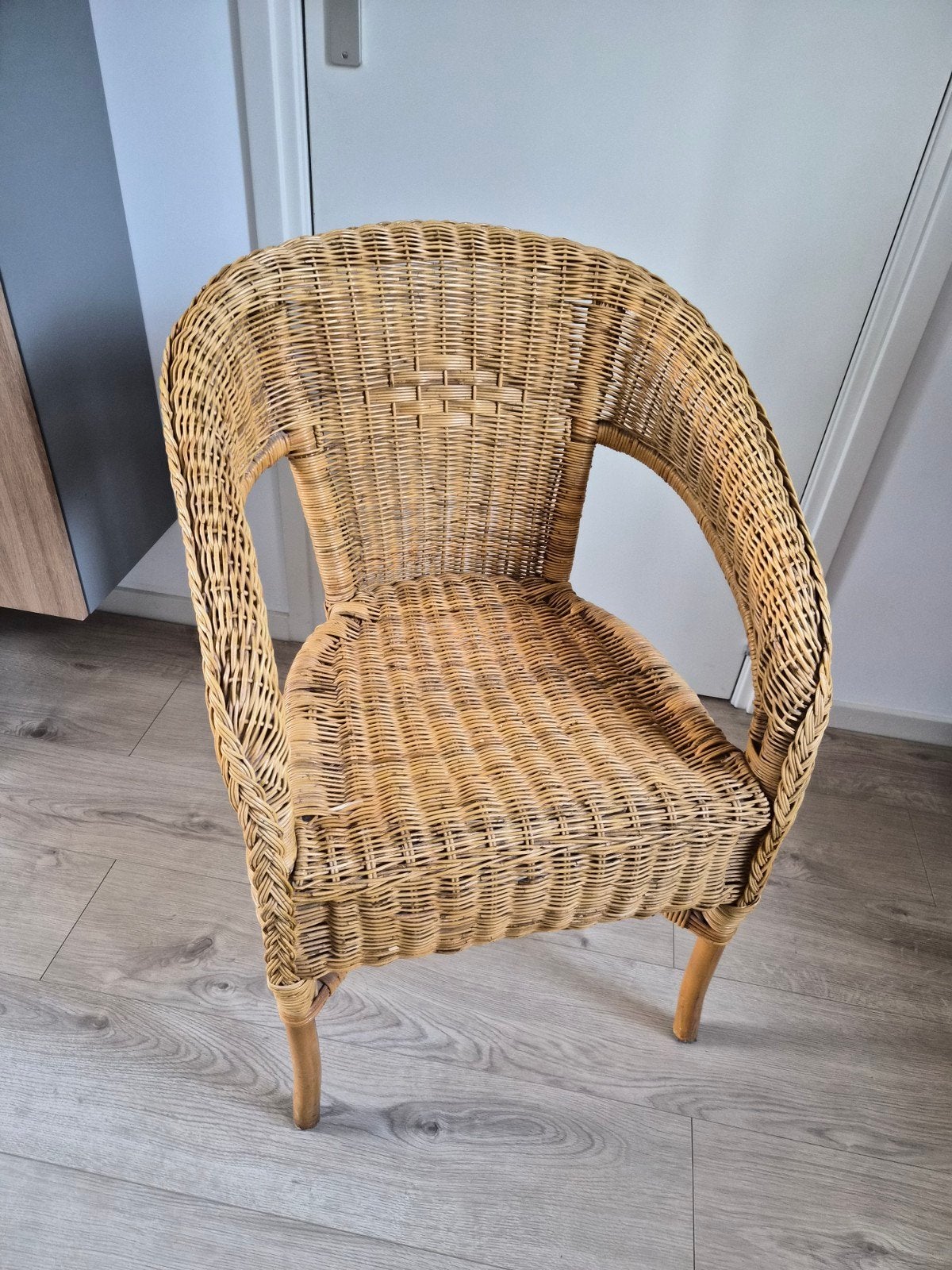 Rieten rotan stoel - Vintage rieten fauteuil, Ophalen, Gebruikt, Overige kleuren, Riet of Rotan