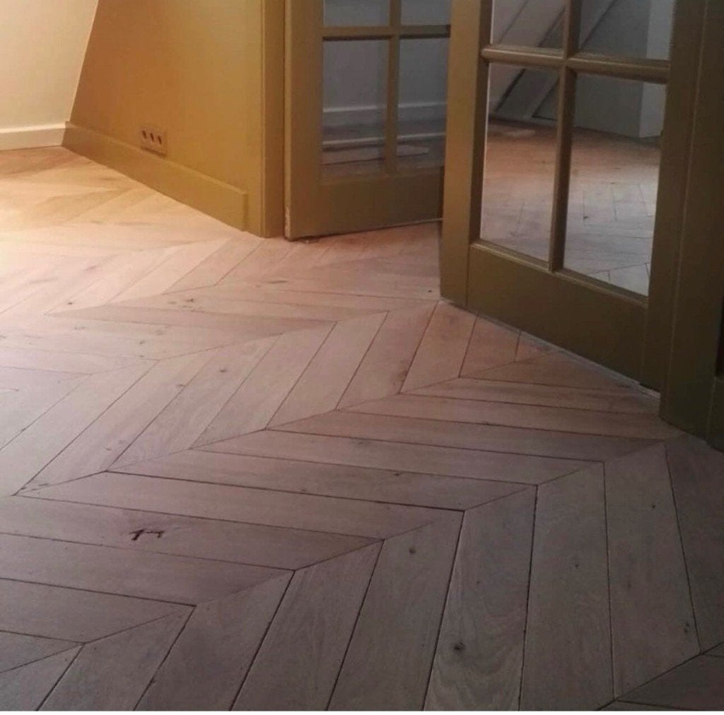 Hongaarse punt eiken houten vloer – ook op vloerverwarming, Ophalen of Verzenden, Gebruikt, 75 m² of meer, Parket