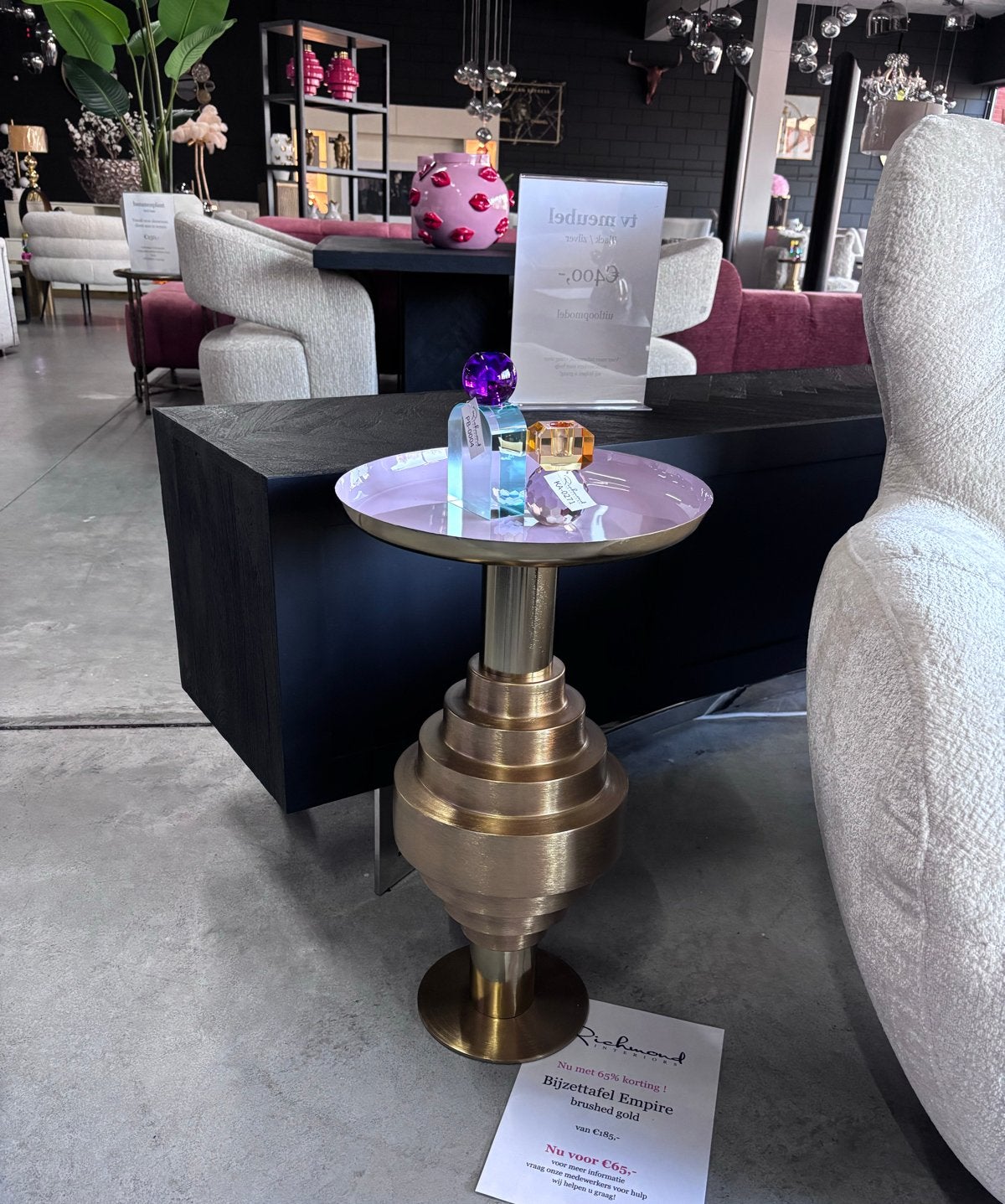 Bijzettafel Empire van Richmond Interiors - Brons/Goud, Minder dan 55 cm, Metaal of Aluminium, Rond, Nieuw