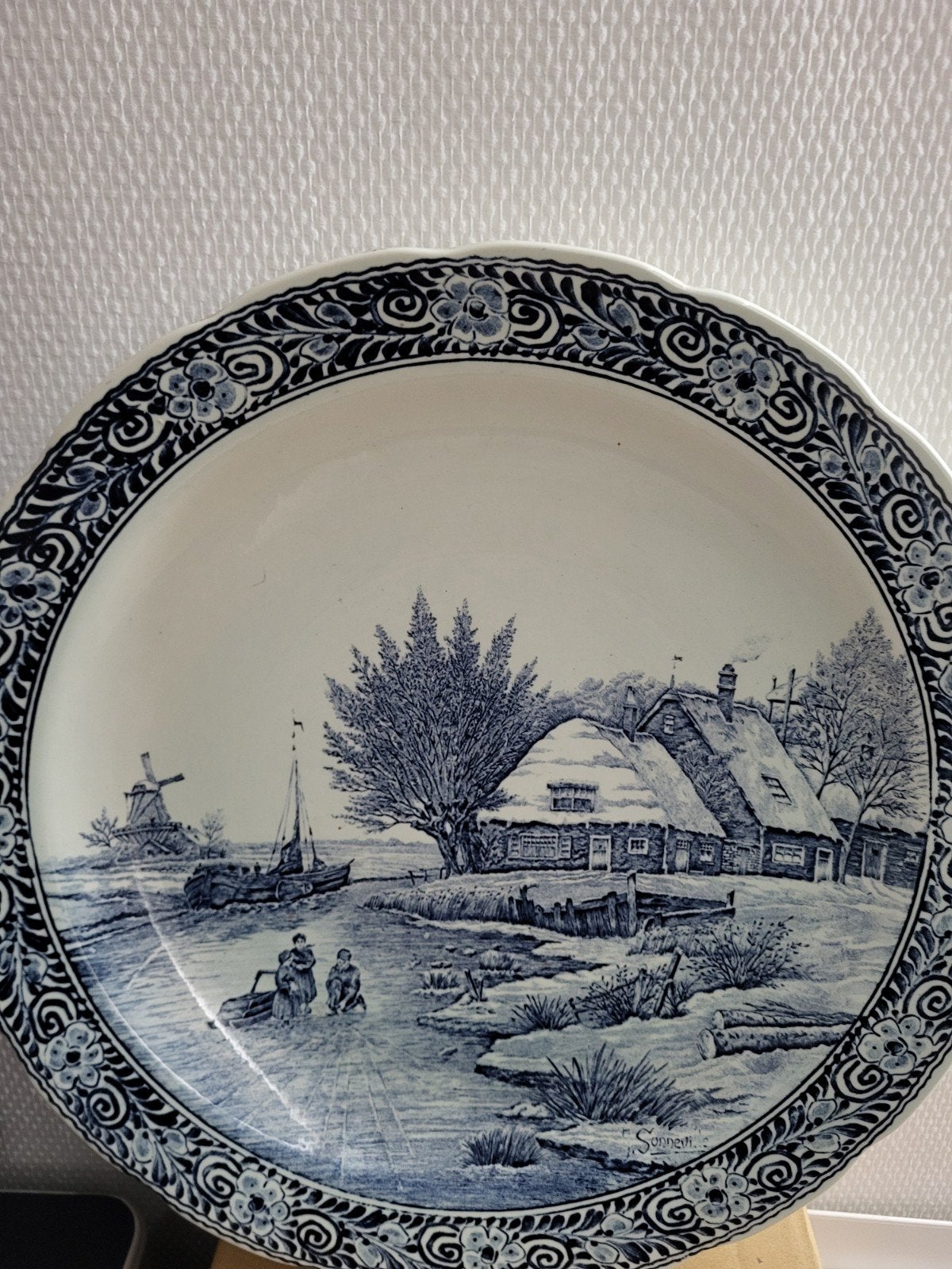 Boch Delfts Wandbord - Winterlandschap, 40 cm, Ophalen
