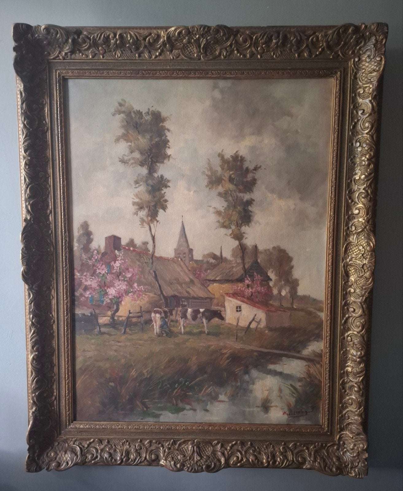 Hans Lenteman (1876–1953) - Hollands Landschap, Antiek en Kunst, Ophalen, Origineel werk, Olieverf, Doek