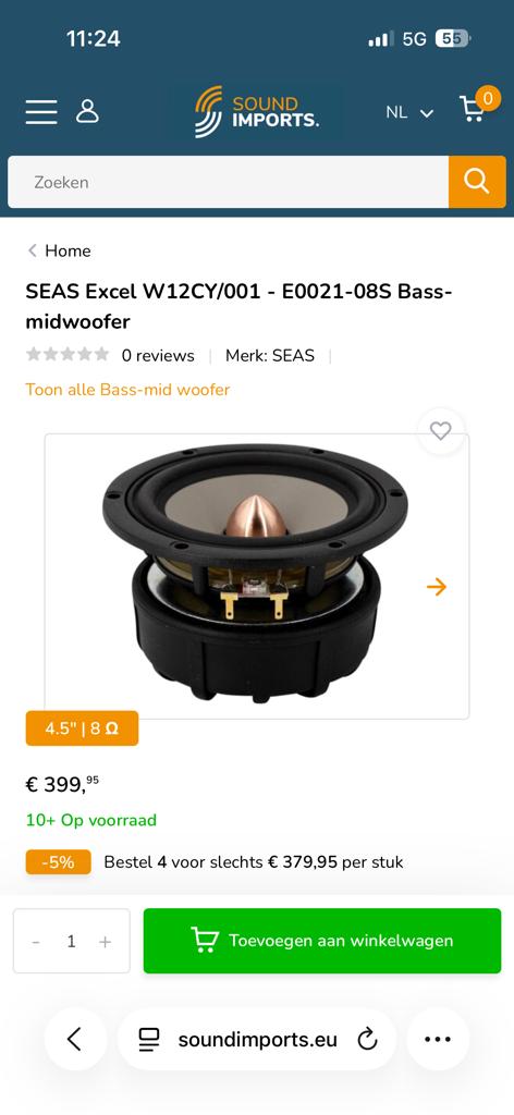 2x SEAS Excel W12CY001 Bass-midwoofer - Zeer goede staat, Audio, Tv en Foto, Overige merken, Gebruikt, Overige typen, Ophalen of Verzenden