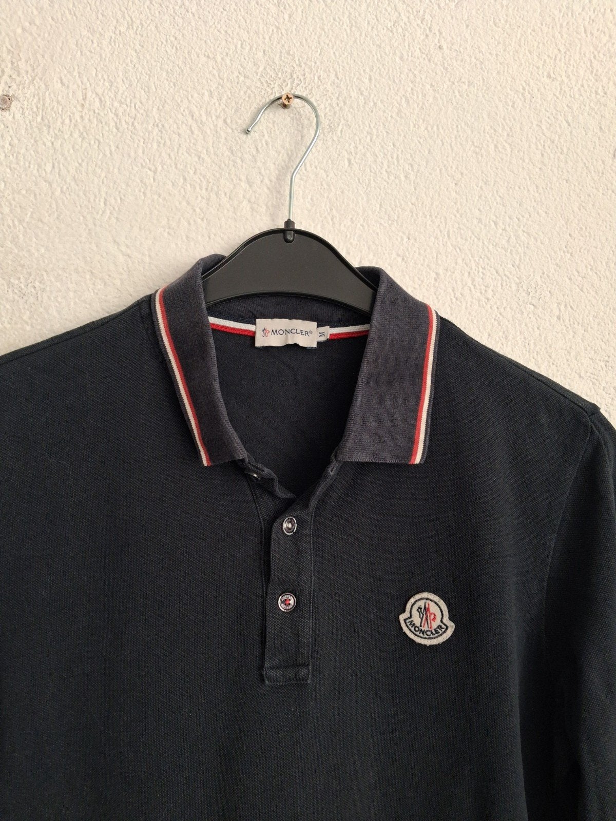 Moncler Polo Lange Mouwen Maat M - Donkerblauw, Kleding | Heren, Moncler, Ophalen of Verzenden, Zo goed als nieuw, Maat 48/50 (M)