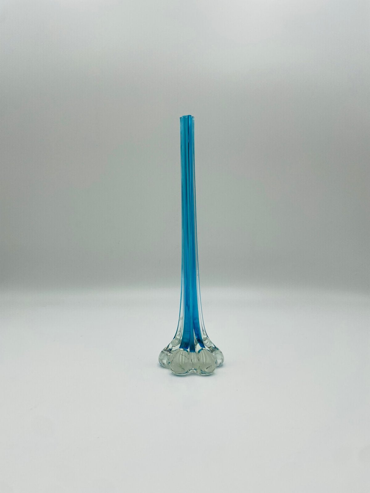 Vintage Murano Glazen Vaas - Blauw & Helder Glas, Ophalen of Verzenden