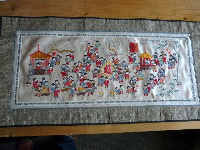 Chinees wanddoek gevoerd 33x66 cm., Oosters, 33 cm, Wandkleed, Zo goed als nieuw