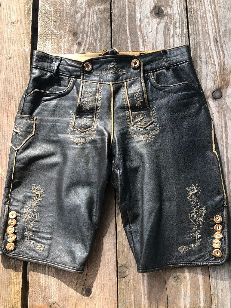 Zwarte lederen lederhose maat 36