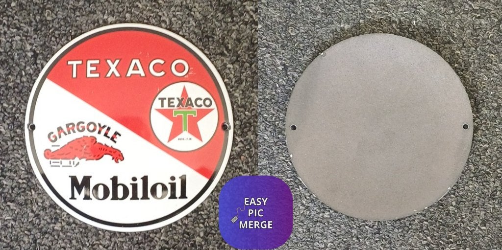 Texaco Gargoyle Mobiloil bombe emaille bord, Ophalen of Verzenden