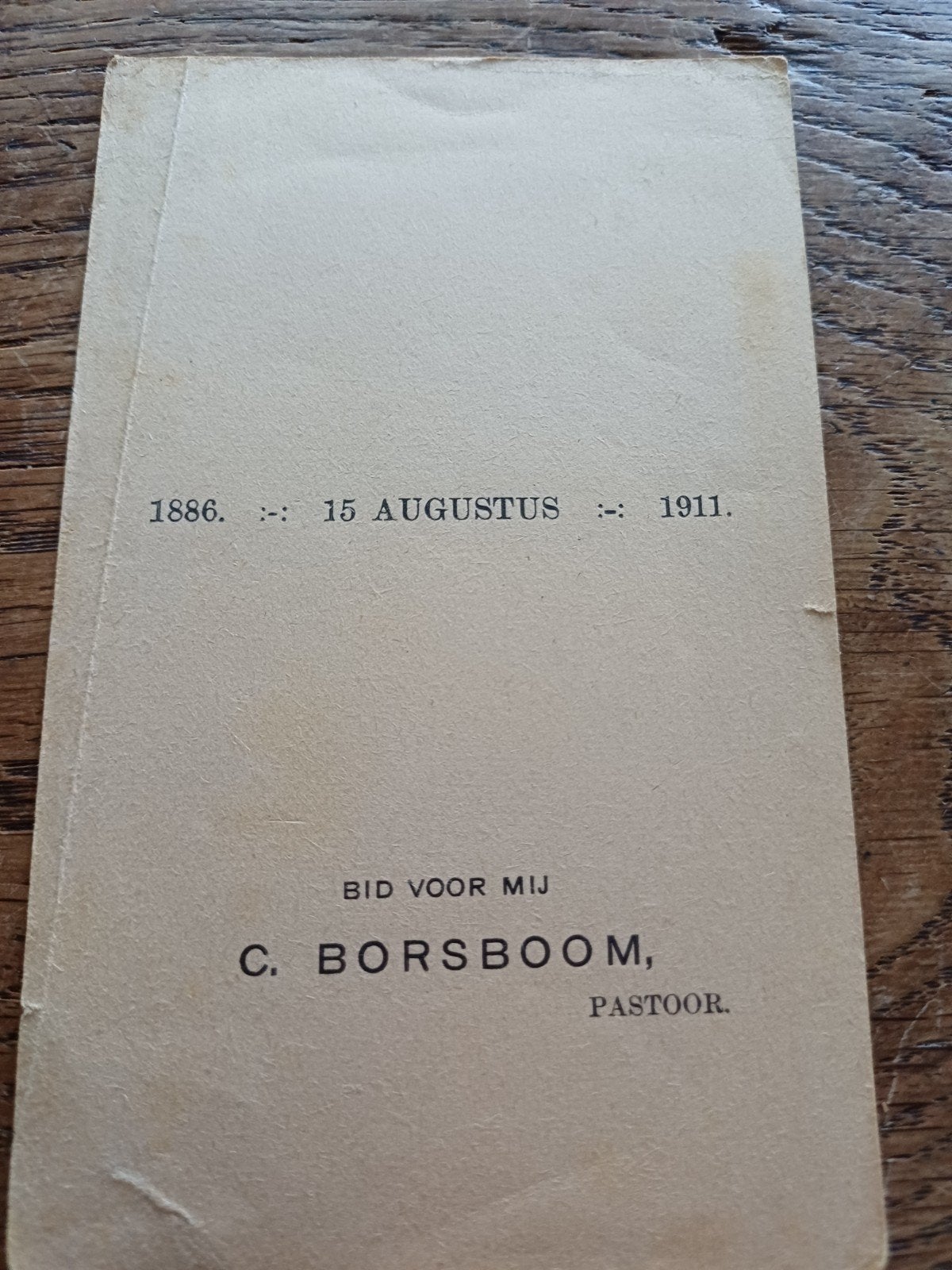 C. BORSBOOM 1886 15AUGUSTUS 1911 PASTOOR, Ophalen of Verzenden