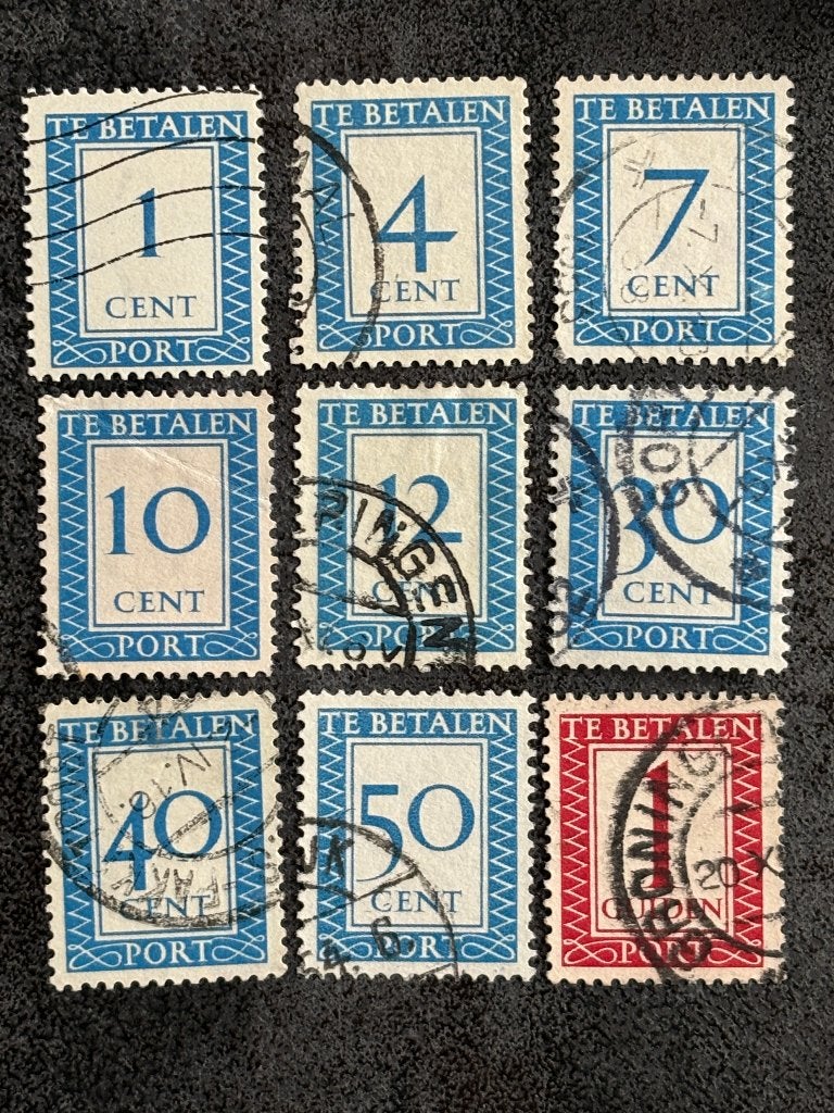 1946-58 NVPH P80,82,87,89,97,99,100,105a Port verticaal WM, Postzegels en Munten, Ophalen of Verzenden, Na 1940, Gestempeld